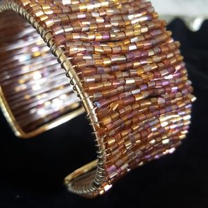 Iridescent Gold Beaded Cuff Bracelet